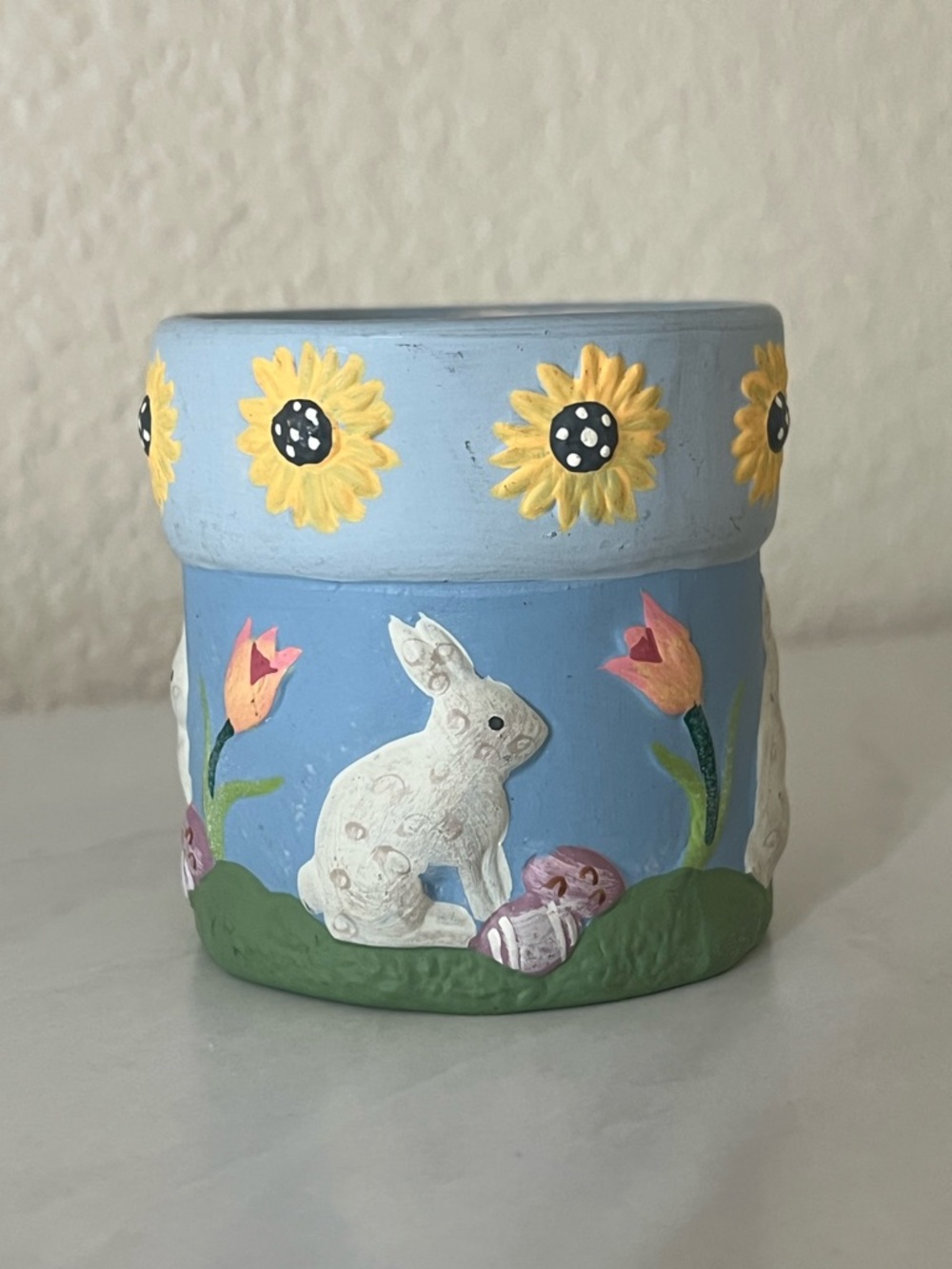 Floral Bunny Blue Decorative Ceramic Pot Easter Eggs - Picture 6 of 8